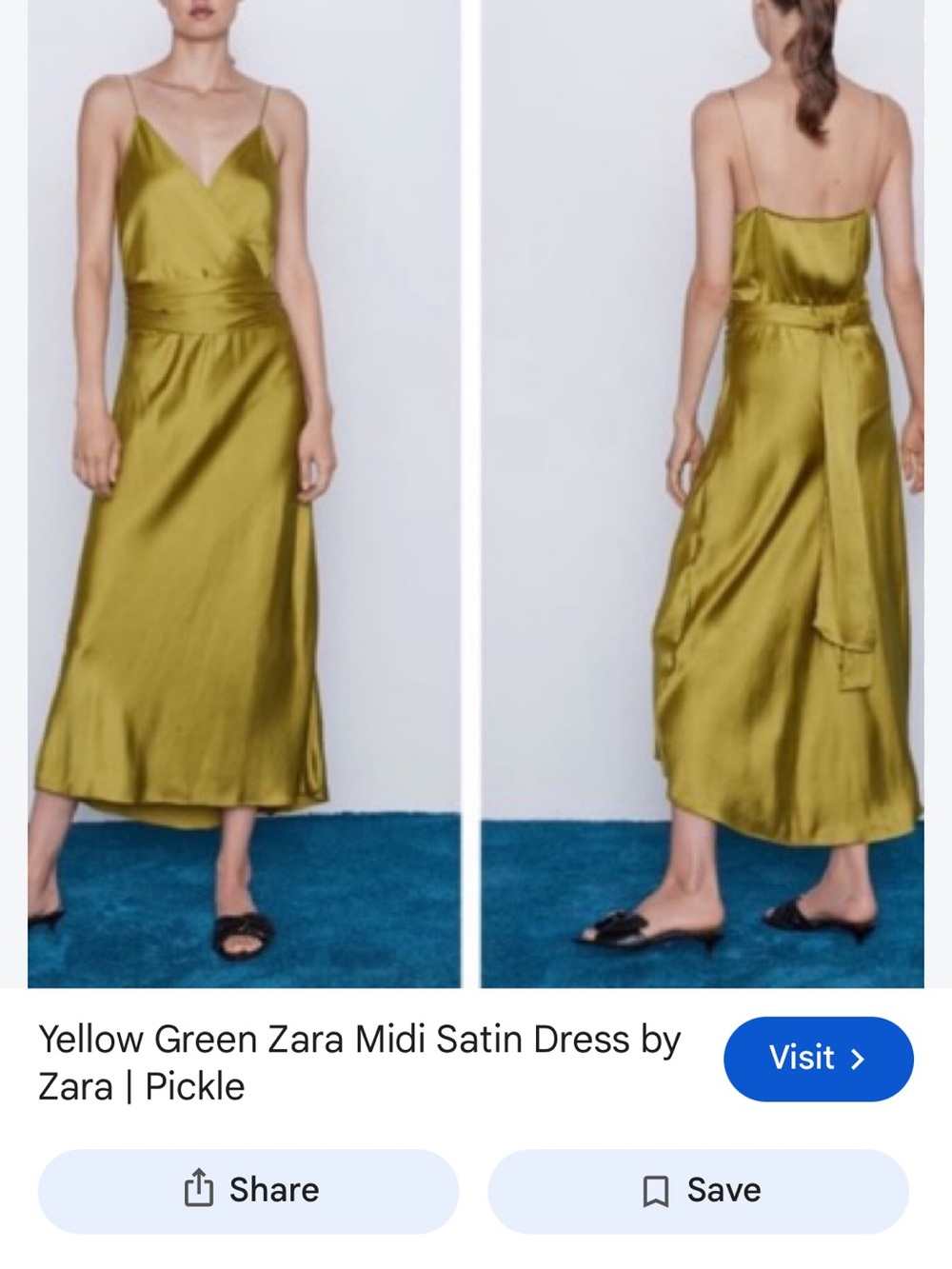 Zara Olive Chartreuse Satin Faux Wrap Silky Maxi Slip Dress Large Cocktail - Picture 12 of 12